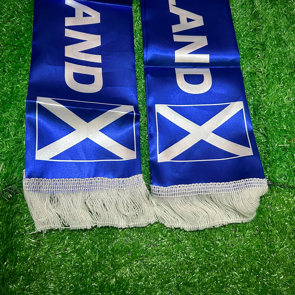 2026 Scotland Scarf 14x135cm Double-sided Printed Satin Scotland Flag Scarf Tassels Suitable for Football, Sports, Events