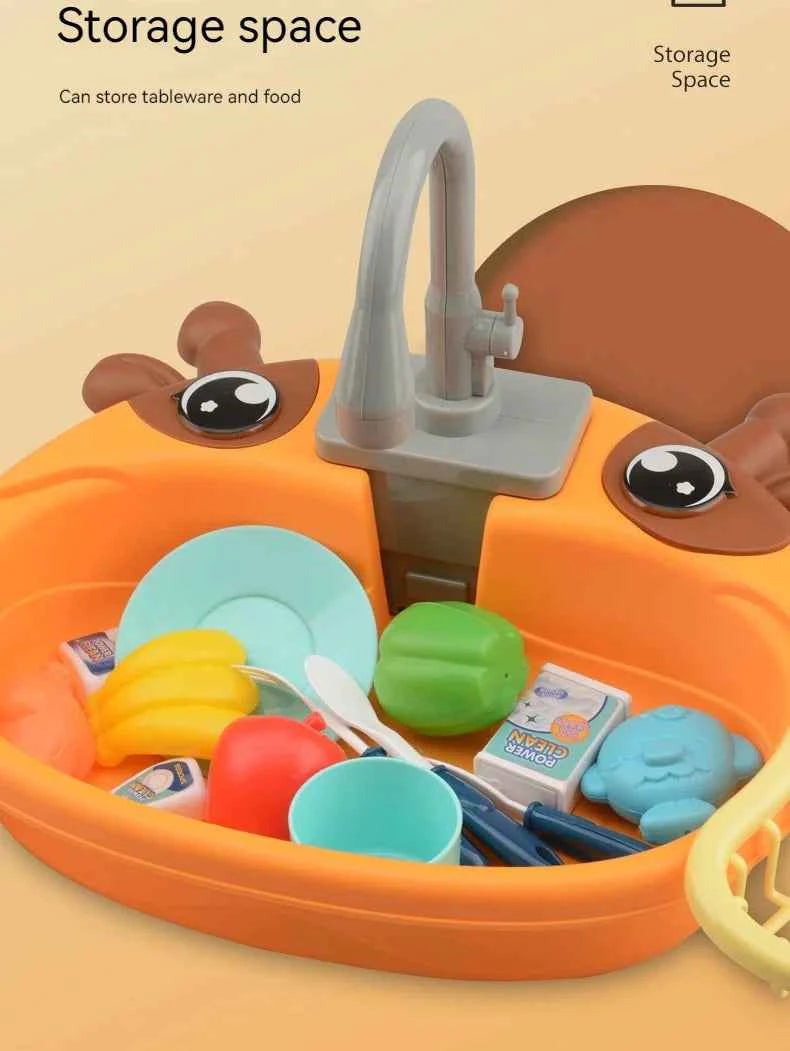 Toy Kitchen Set for Toddlers with Electric Circulating Water, Dishwasher Sink, Imaginative Pretend Play for Kids Boys Girls Ages