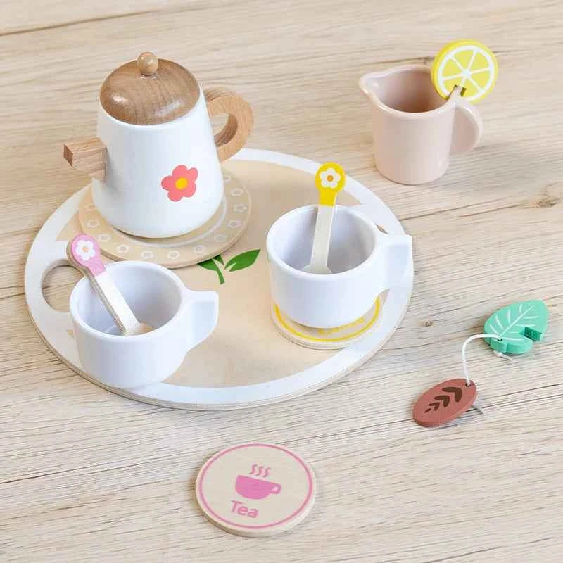 Kids Pretend Play Toys Popular Kids Kitchen Toys Realistic Wooden Tea Set Party Toy Set