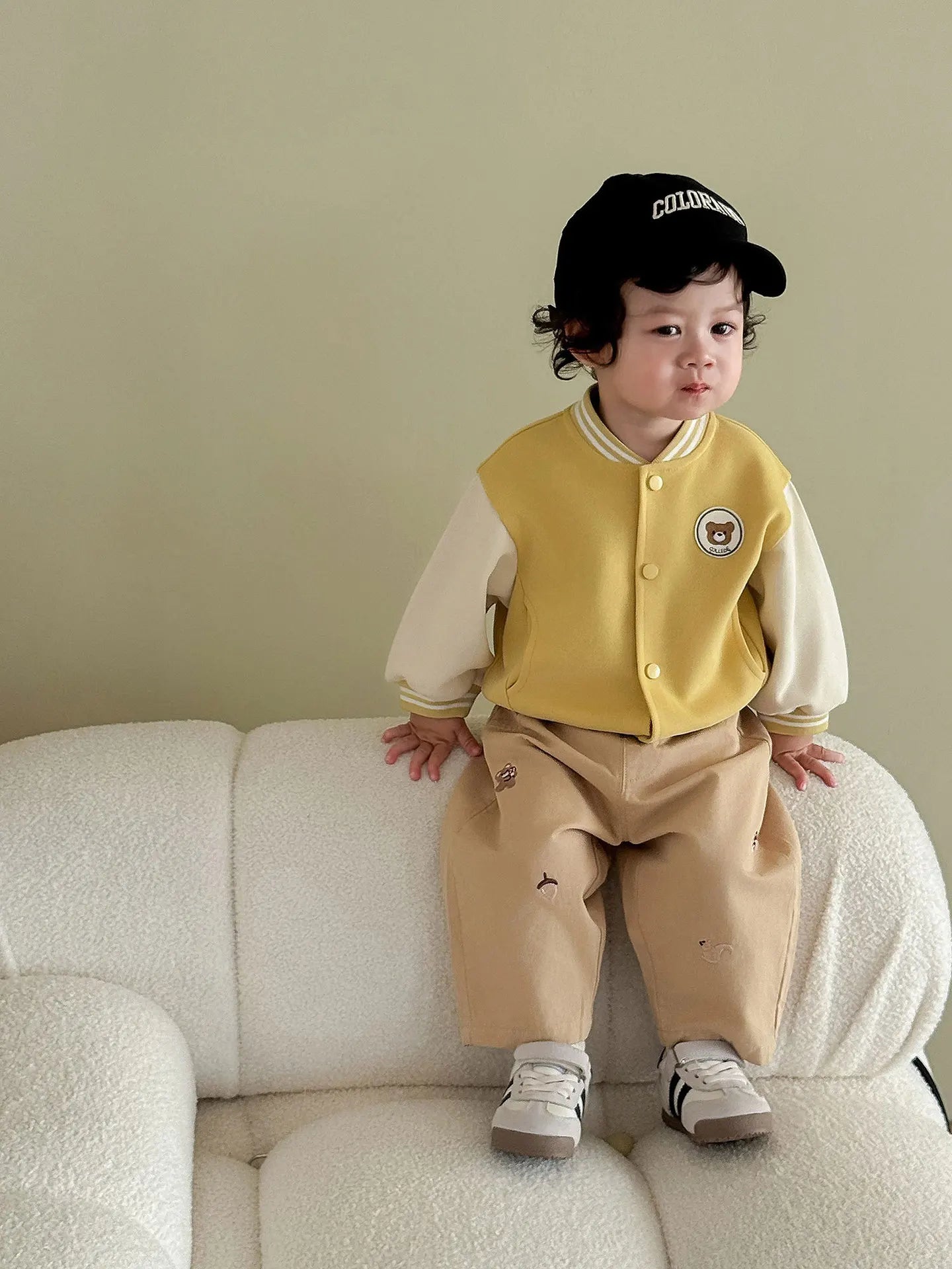2026 Fall New Toddler Kids Pants Cotton Cartoon Embroidered Harem Pants Baby Boy Casual Striped Denim Baggy Trousers