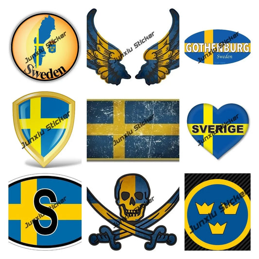 Sweden Flag Wings Creative Motorcycle Car Stickers Decal Anime Cute Accessories Swedish Air Force Decoration Glue Sticker