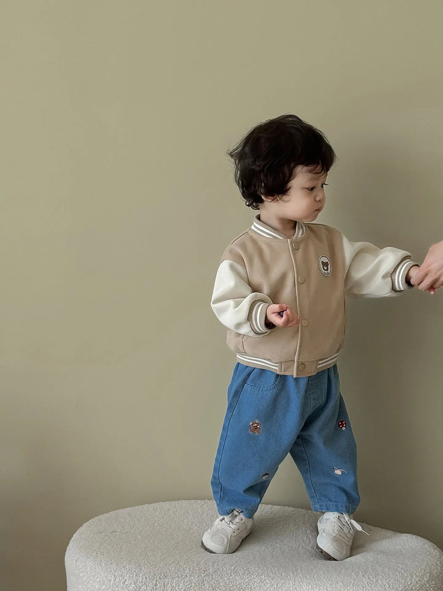 2026 Fall New Toddler Kids Pants Cotton Cartoon Embroidered Harem Pants Baby Boy Casual Striped Denim Baggy Trousers