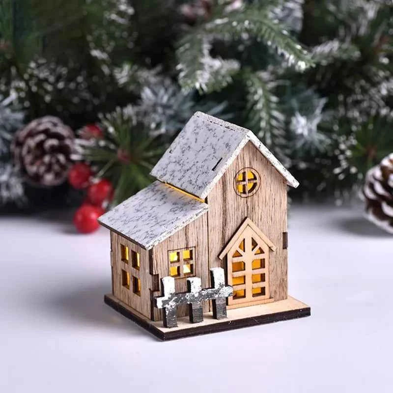 1pc Luminous Wooden House Ornaments, Christmas Decorations, Luminated LED Wooden Christmas Houses Christmas Tabletop Decorations