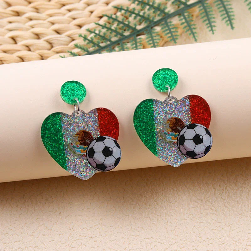 New USA, Canada, Mexico Football National Flag Elements Celebration Earrings Tassel Round Acrylic Earrings Sports Style Earrings