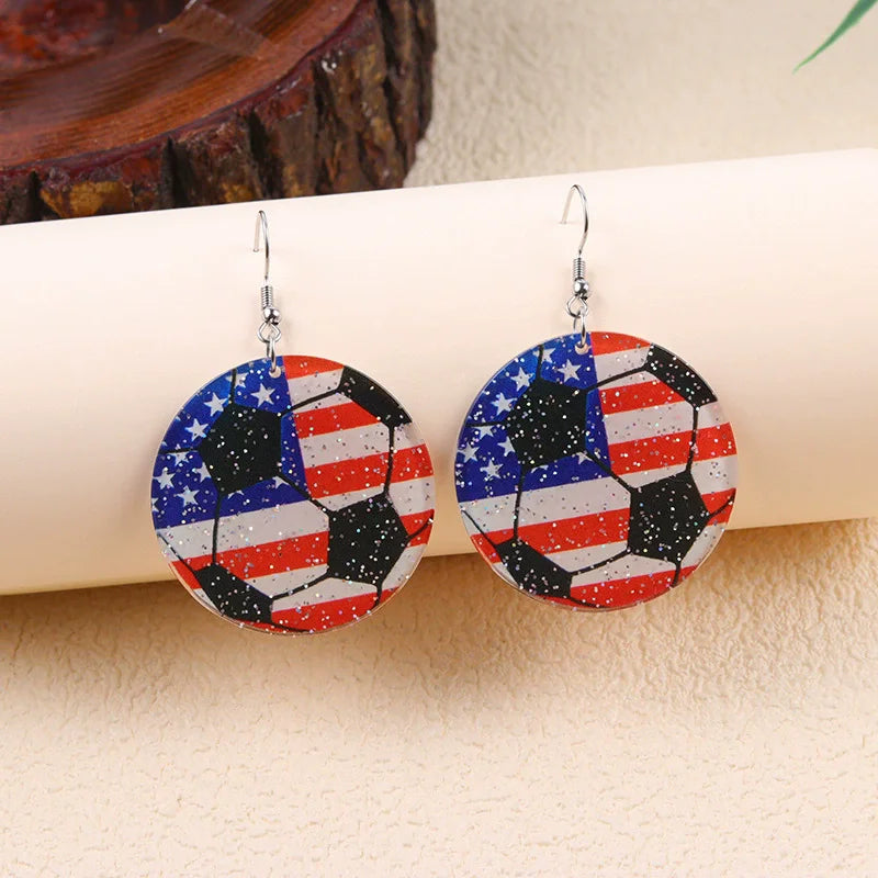 New USA, Canada, Mexico Football National Flag Elements Celebration Earrings Tassel Round Acrylic Earrings Sports Style Earrings