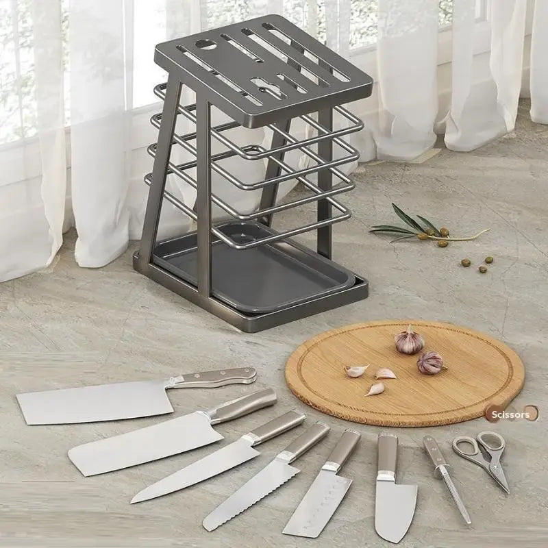 Kitchen Utensils Storage Holder Square Space Saving Cutting Tool Storage Rack Countertop Drainage Plating Multifunctional〔CC11〕