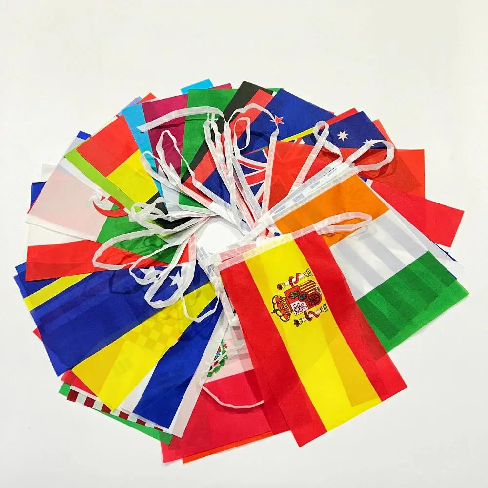 2026 Football World Flag 14x21cm 20x28cm 48pcs Small hand Flag string Flag Hanging Bar Store Supermarket Football cup Event