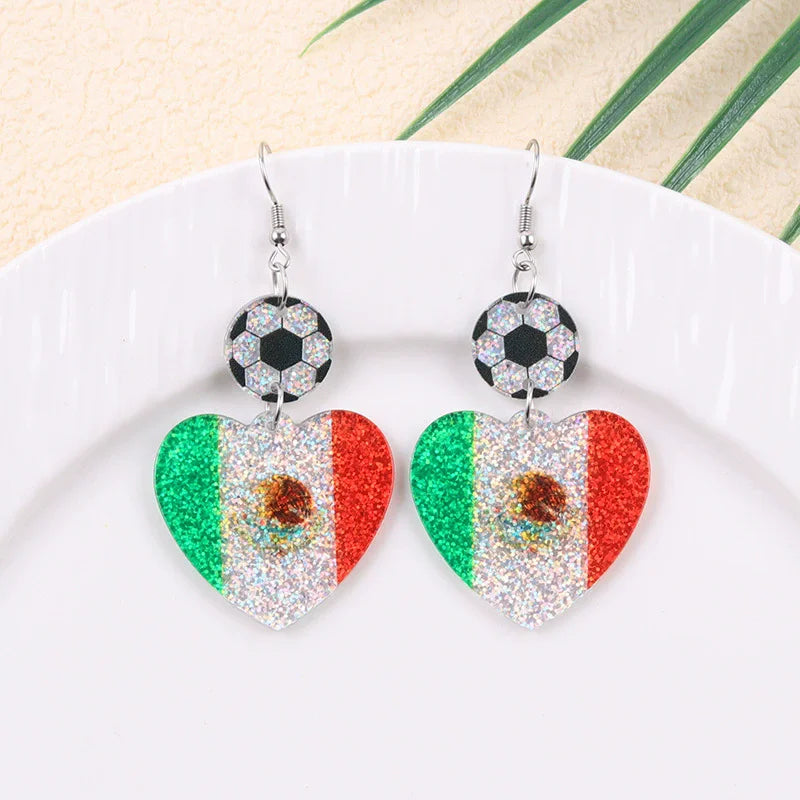 New USA, Canada, Mexico Football National Flag Elements Celebration Earrings Tassel Round Acrylic Earrings Sports Style Earrings