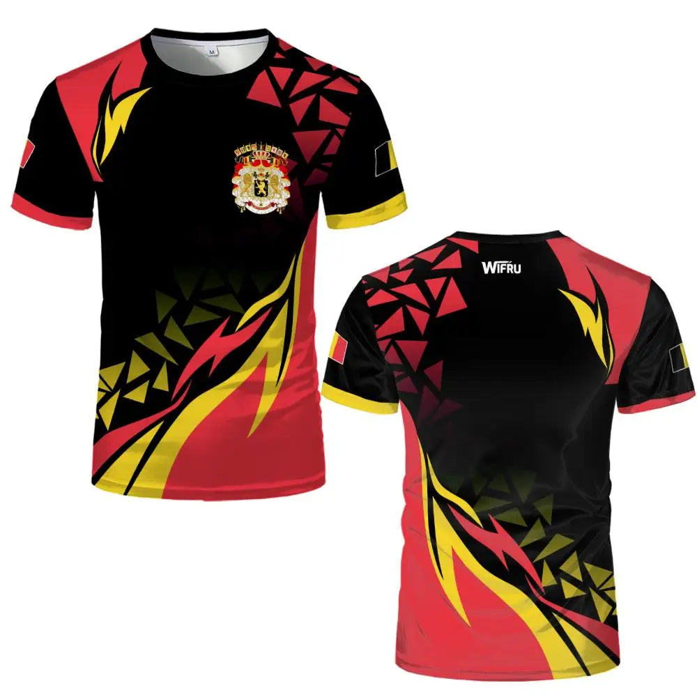 Belgian Flag Print T-shirt Men's Belgium Emblem Graphic Breathable Quick-drying Football Jersey Men's Women's Casual Streetwear