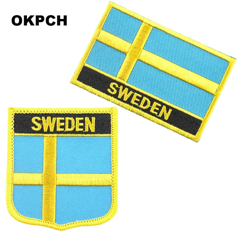 Sweden National Flag Embroidered Iron on Patches for Clothing Metal badges PT0130-3