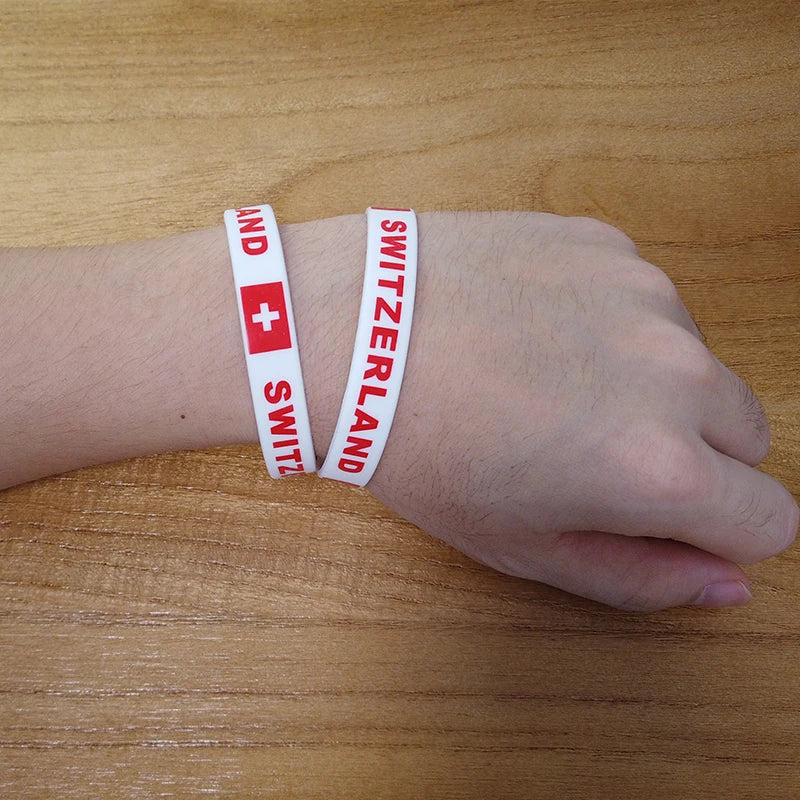 2pcs Switzerland National Flag Wristbands Sports Silicone Bracelet Rubber Band Patriotic Commemorative Fashion Accessory