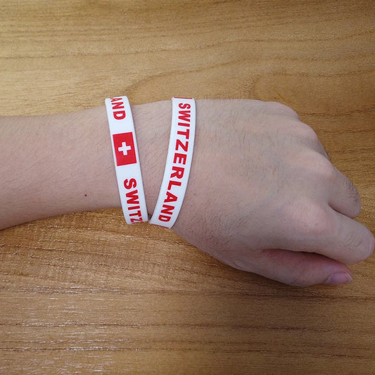 2pcs Switzerland National Flag Wristbands Sports Silicone Bracelet Rubber Band Patriotic Commemorative Fashion Accessory
