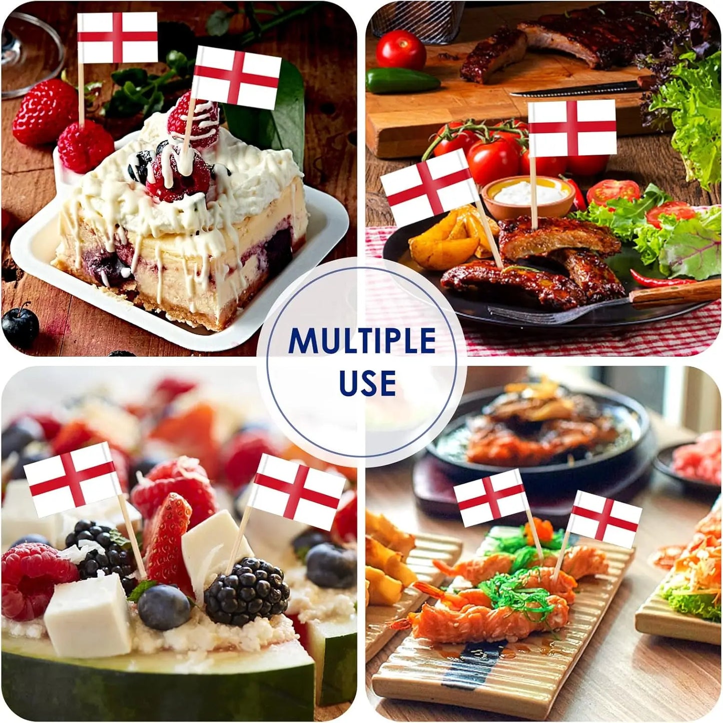 England Flag Toothpick,100 Pcs England Cupcake Toppers, Small England Stick Flags Double-sided for Football Party Decorations