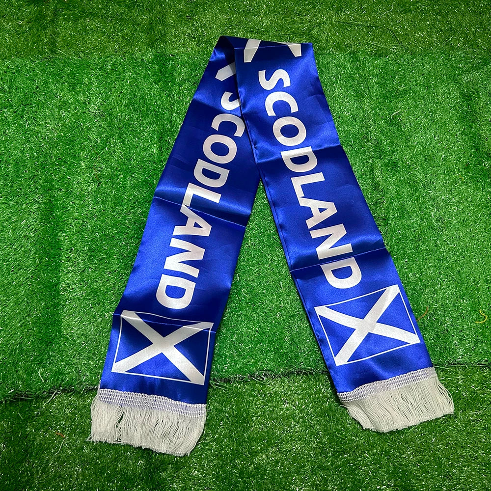 2026 Scotland Scarf 14x135cm Double-sided Printed Satin Scotland Flag Scarf Tassels Suitable for Football, Sports, Events