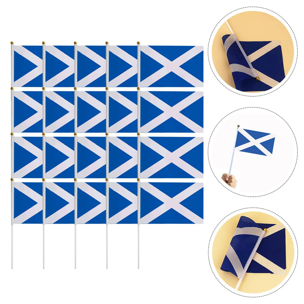 20Pcs Scotland Waving Flag Home Decor Scottish Sports Party Supplies Garden Polyester Handheld Flag Patriotic Nationalism