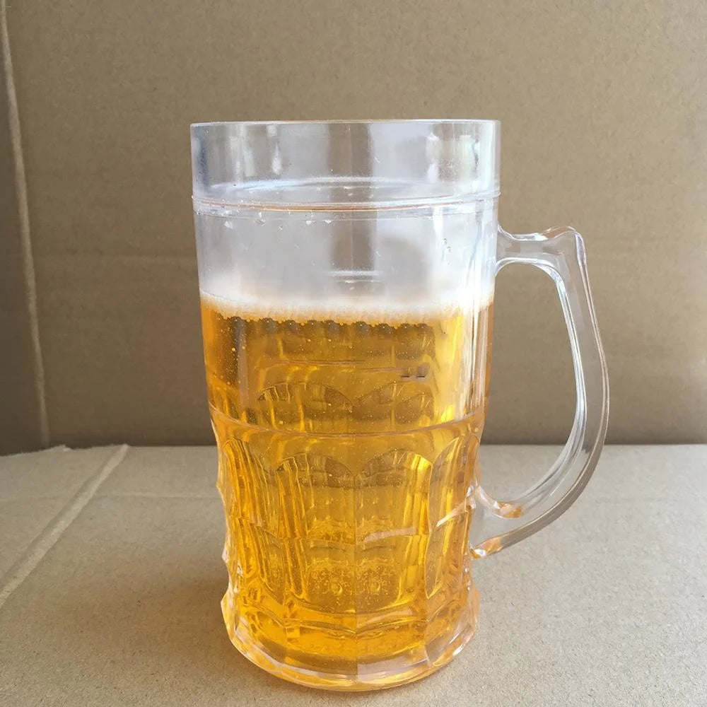 Creative Cool Double-layered Fake Beer Glass, Thickened Cup with Handgrip, Transparent Mugs, Teasing Supplies, 450ml