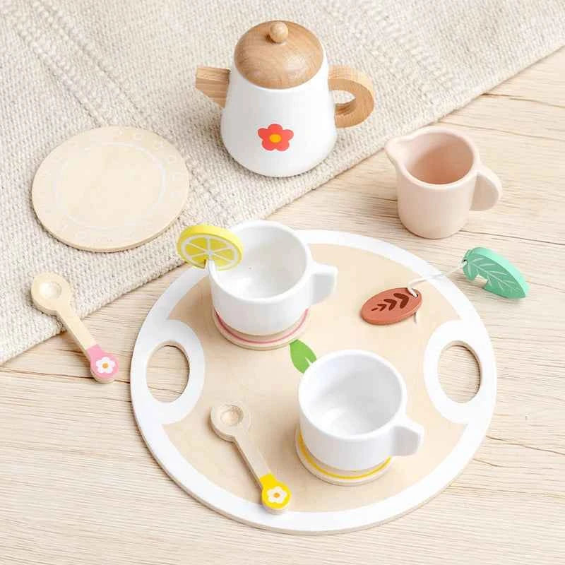 Kids Pretend Play Toys Popular Kids Kitchen Toys Realistic Wooden Tea Set Party Toy Set