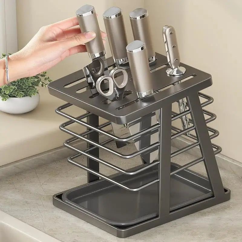 Kitchen Utensils Storage Holder Square Space Saving Cutting Tool Storage Rack Countertop Drainage Plating Multifunctional〔CC11〕
