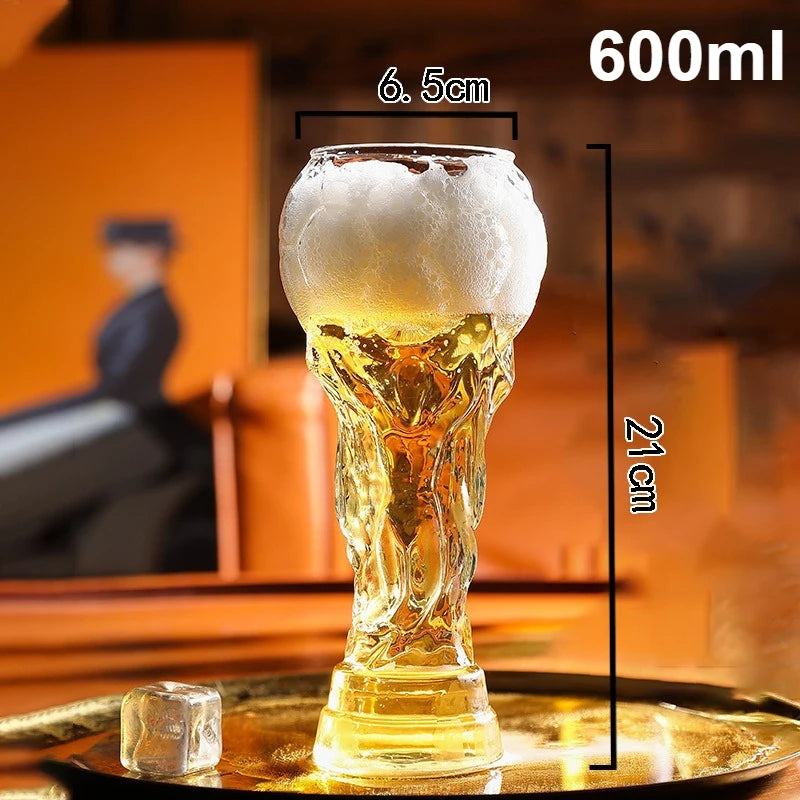 World Football Trophy Shape Beer Glass, High Borosilicate Glass, 450ml/600ml/800ml, Fan Gift for 2026 Soccer Matches & Parties