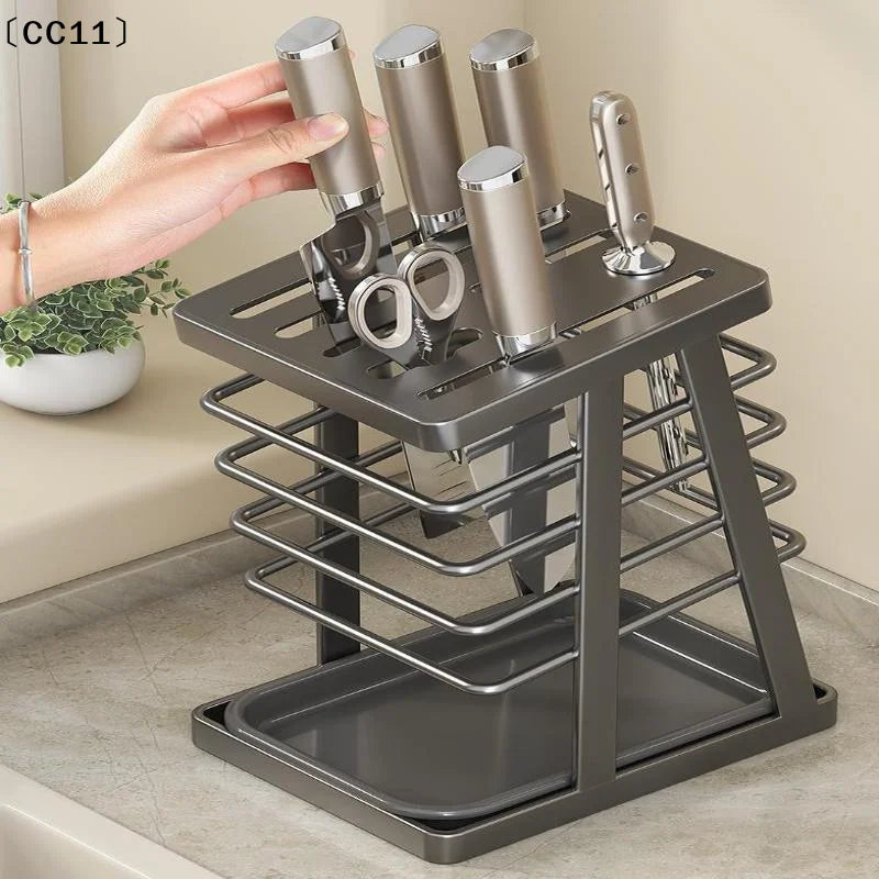 Kitchen Utensils Storage Holder Square Space Saving Cutting Tool Storage Rack Countertop Drainage Plating Multifunctional〔CC11〕