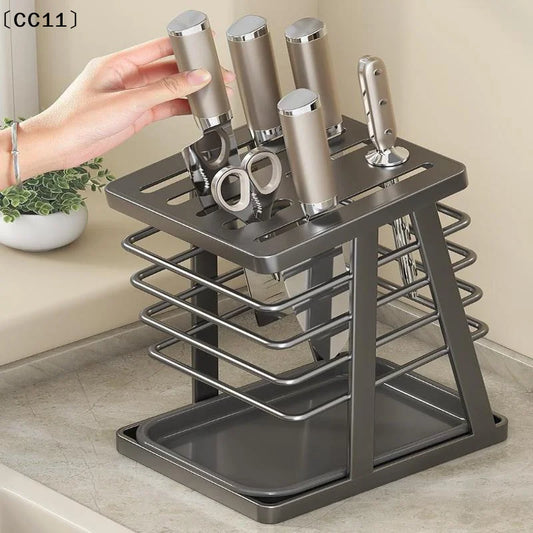 Kitchen Utensils Storage Holder Square Space Saving Cutting Tool Storage Rack Countertop Drainage Plating Multifunctional〔CC11〕