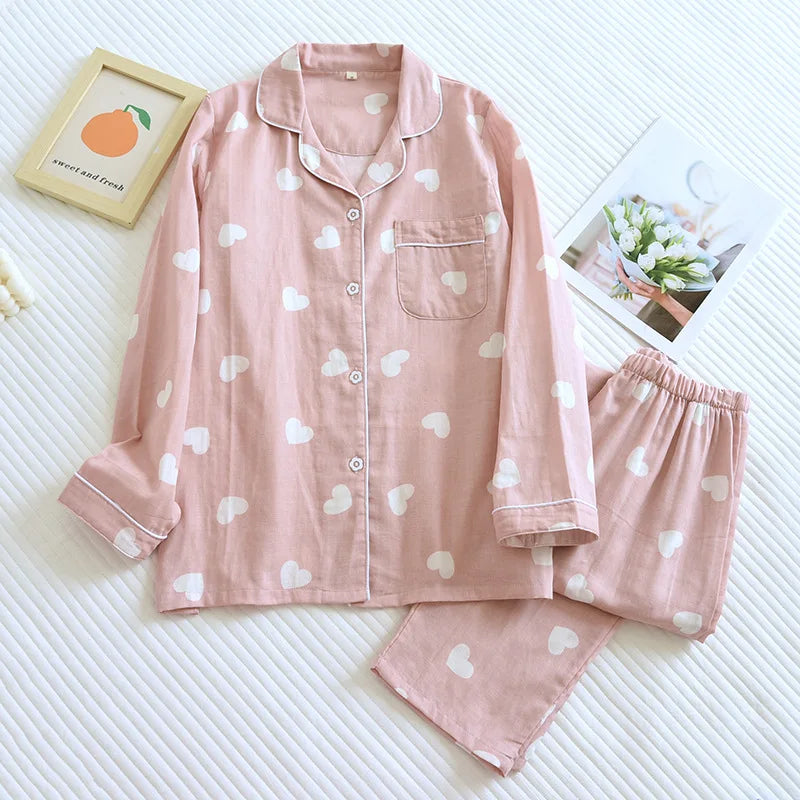 2026 kimono femme maple leaf pajama sets women 100% gauze cotton long sleeve casual sleepwear women pyjamas autumn hot sale