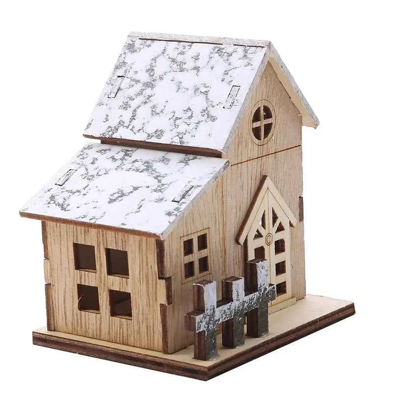 1pc Luminous Wooden House Ornaments, Christmas Decorations, Luminated LED Wooden Christmas Houses Christmas Tabletop Decorations