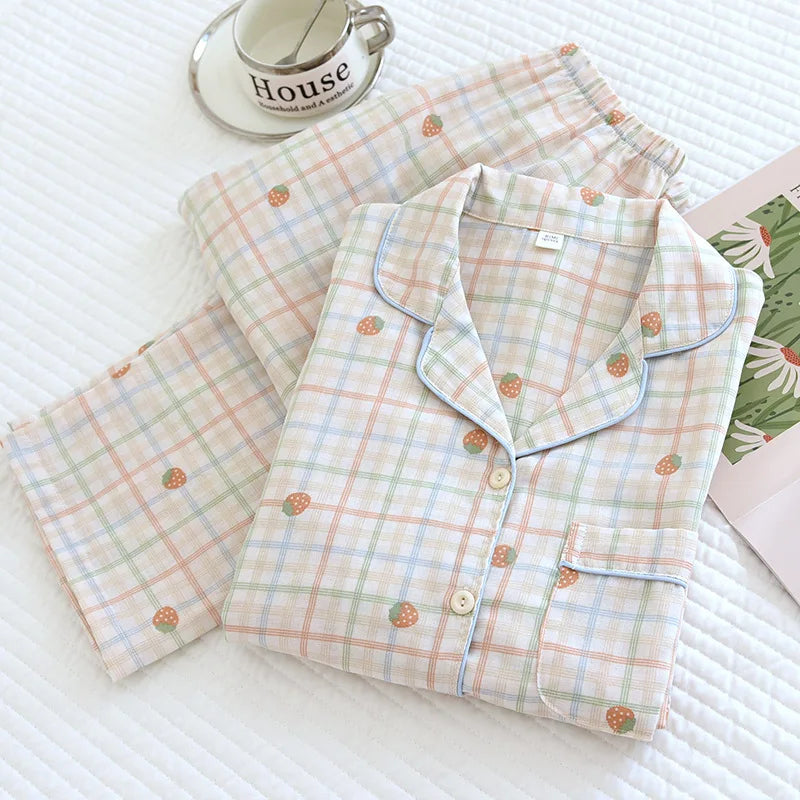 2026 kimono femme maple leaf pajama sets women 100% gauze cotton long sleeve casual sleepwear women pyjamas autumn hot sale