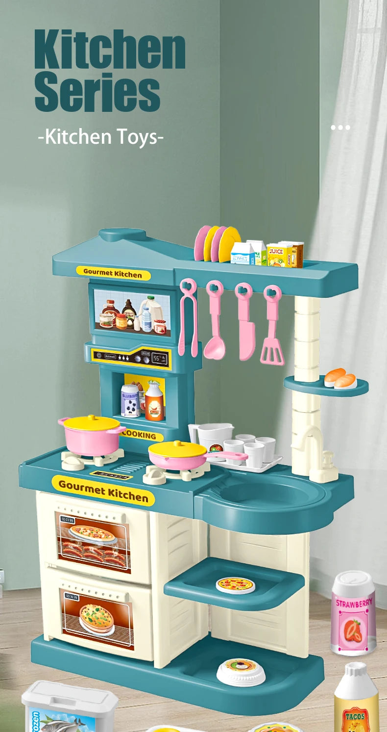 Play Kitchen Accessories, Kitchen Playset Toys for Kids Foods Pots Pans Milk Bread Fork for 3+ Boys and Girls