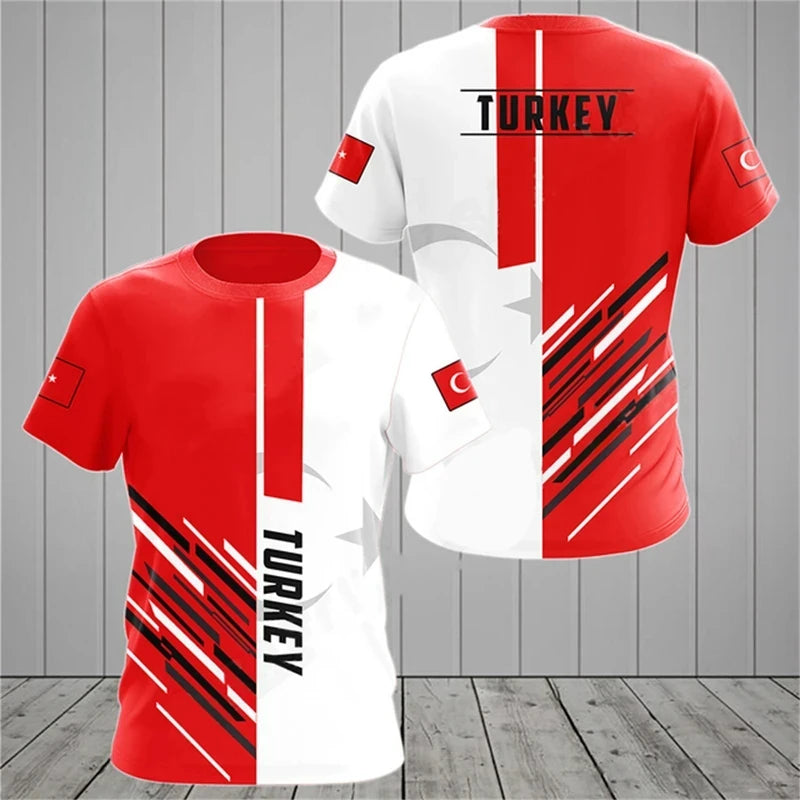 3D Printed Turkish Flag Pattern Men's T-Shirt National Pride Football Jersey Outdoor Sports Fitness Leisure Fashion Street Wear