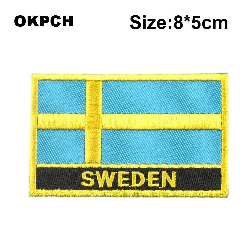 Sweden National Flag Embroidered Iron on Patches for Clothing Metal badges PT0130-3