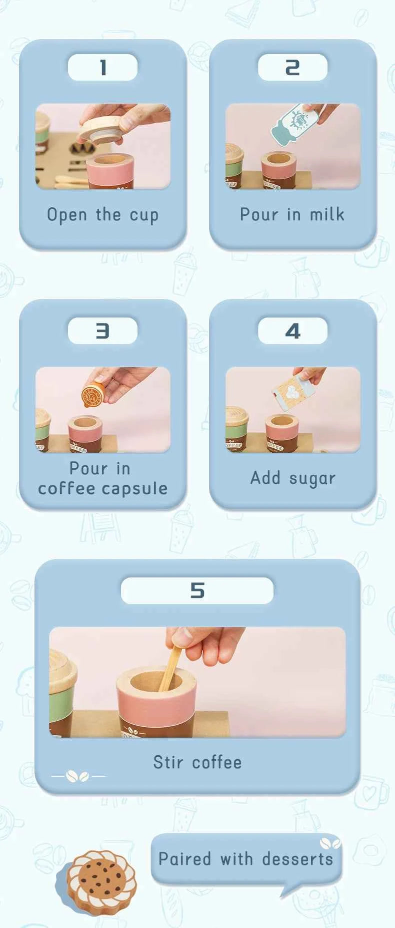 Kids Wooden Coffee Toy Set Toddler Pretend Play Kitchen Accessories Gift for Children House Play Early Educational Toys for Kids