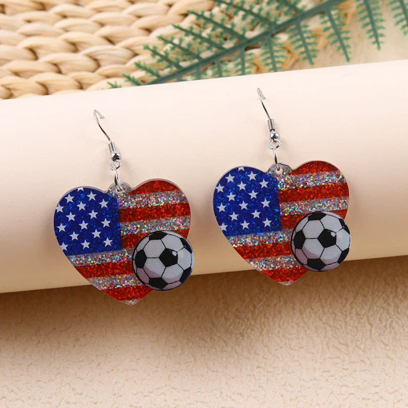 New USA, Canada, Mexico Football National Flag Elements Celebration Earrings Tassel Round Acrylic Earrings Sports Style Earrings