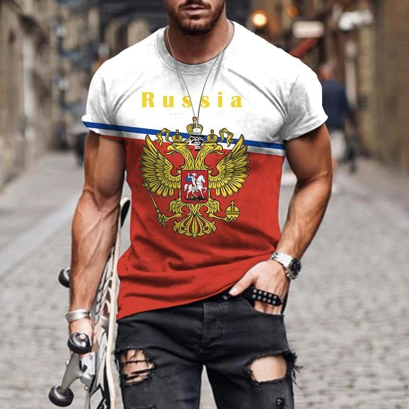 Austria National Flag Themed T-shirt Men's Clothing 3d Printed Stripe Word T Shirts Casual Fashion Street Short Sleeves Tees
