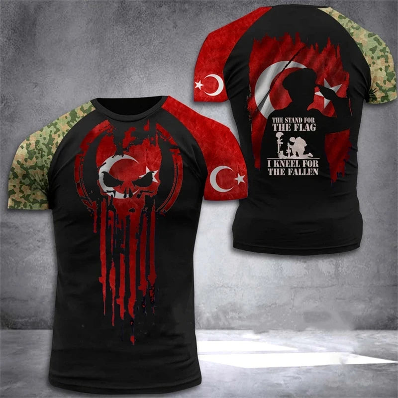 3D Printed Turkish Flag Pattern Men's T-Shirt National Pride Football Jersey Outdoor Sports Fitness Leisure Fashion Street Wear