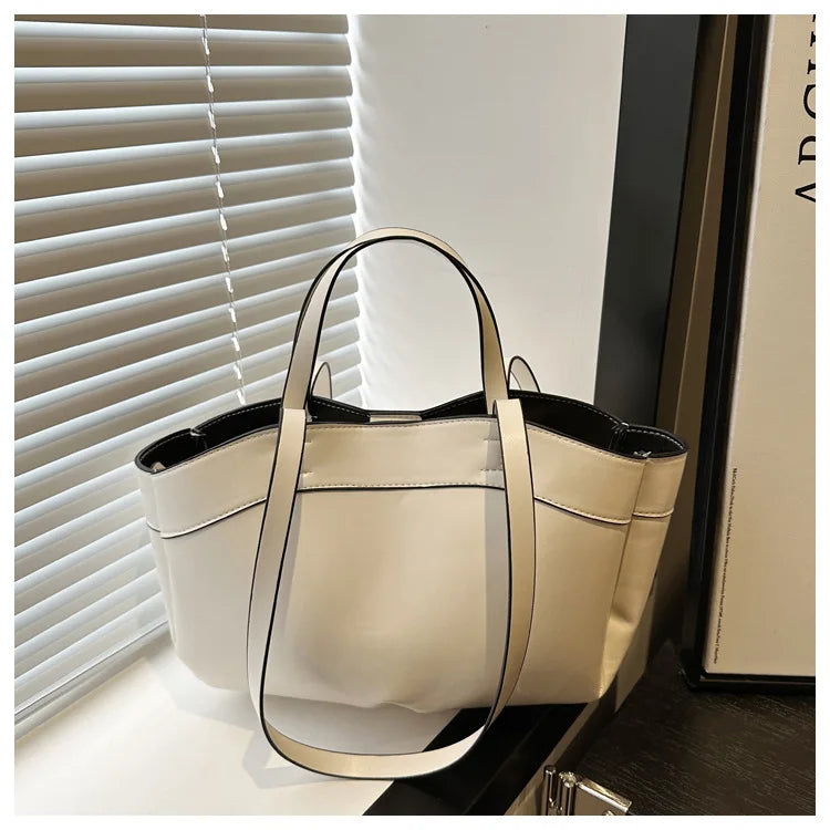 Women Tote Bag Underarm Bag Large Capacity PU Leather Shoulder Bags Vintage Solid Crossbody Bag Trendy Briefcase Bags with Purse