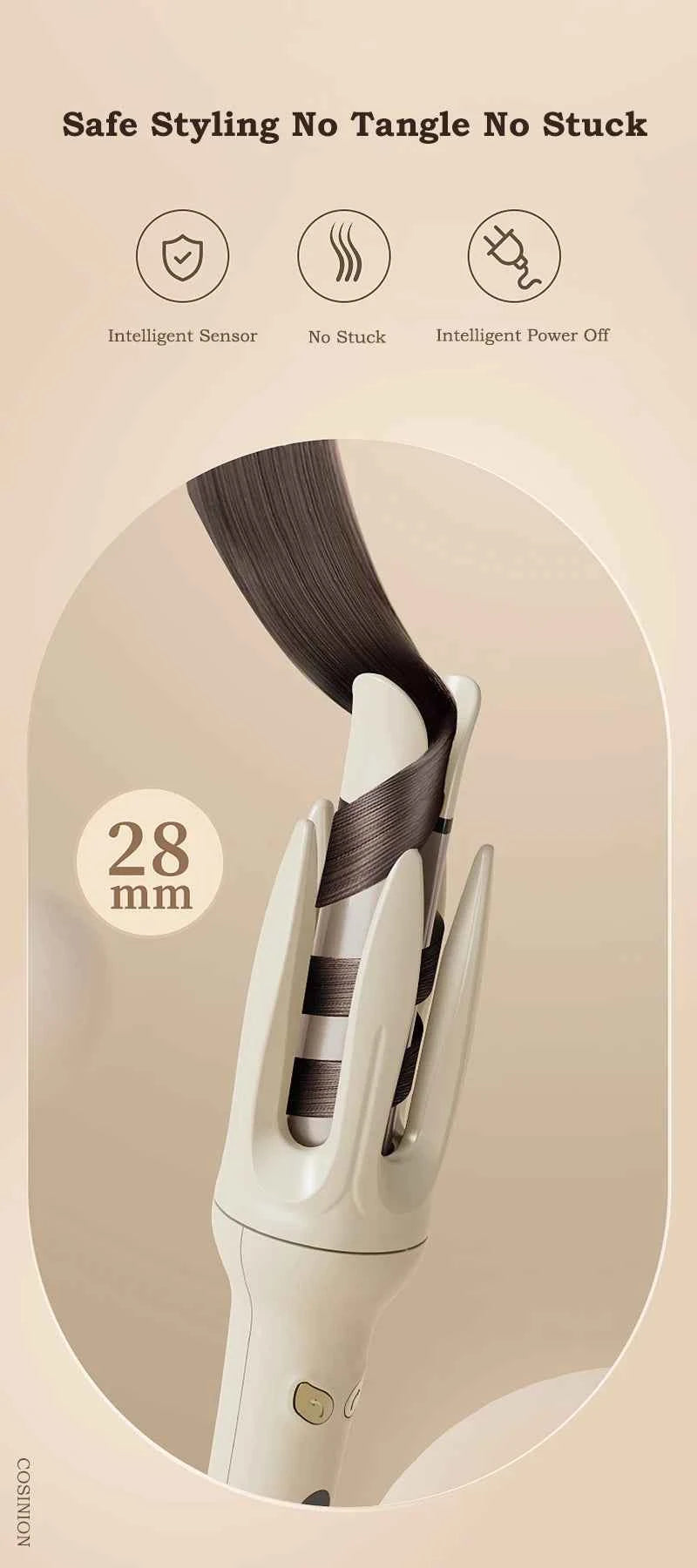Automatic Hair Curler 28mm Negative Ions Electric Ceramic Curling Hair Stick Rotating Curl Waves Anti-Tangle Curling Iron Styler