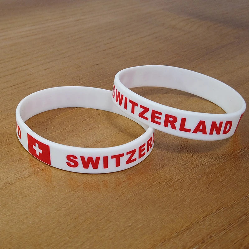 2pcs Switzerland National Flag Wristbands Sports Silicone Bracelet Rubber Band Patriotic Commemorative Fashion Accessory