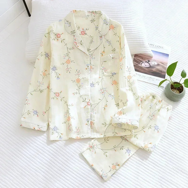2026 kimono femme maple leaf pajama sets women 100% gauze cotton long sleeve casual sleepwear women pyjamas autumn hot sale