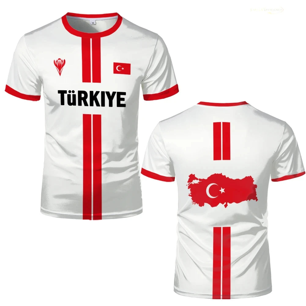 Turkish Fashion National Flag-themed 3D Printed Summer Football Jersey Sports Breathable and Quick-drying Men's T-shirt