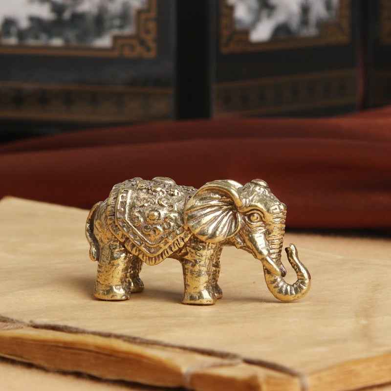 Antique Bronze Minature Elephant Figurines Tea Pet Table Ornament Decorations Solid Copper Animal Crafts Home Decor Living Room