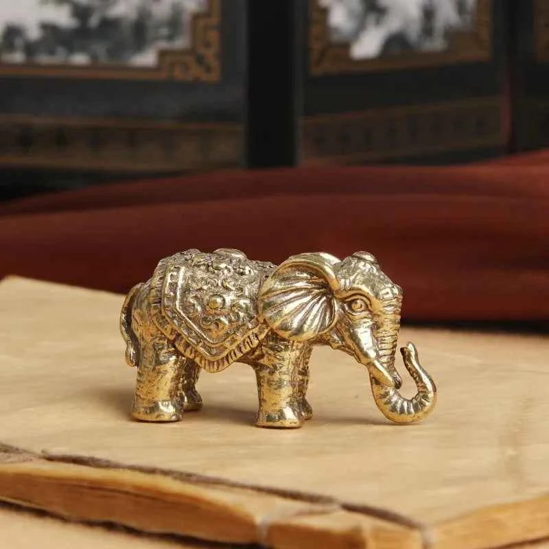 Antique Bronze Minature Elephant Figurines Tea Pet Table Ornament Decorations Solid Copper Animal Crafts Home Decor Living Room