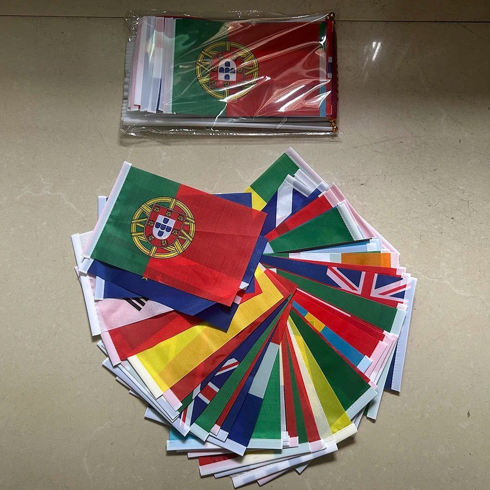 2026 Football World Flag 14x21cm 20x28cm 48pcs Small hand Flag string Flag Hanging Bar Store Supermarket Football cup Event