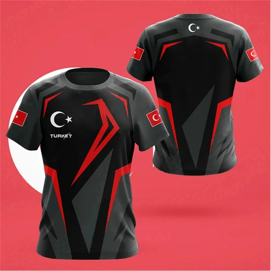 3D Printed Turkish Flag Pattern Men's T-Shirt National Pride Football Jersey Outdoor Sports Fitness Leisure Fashion Street Wear