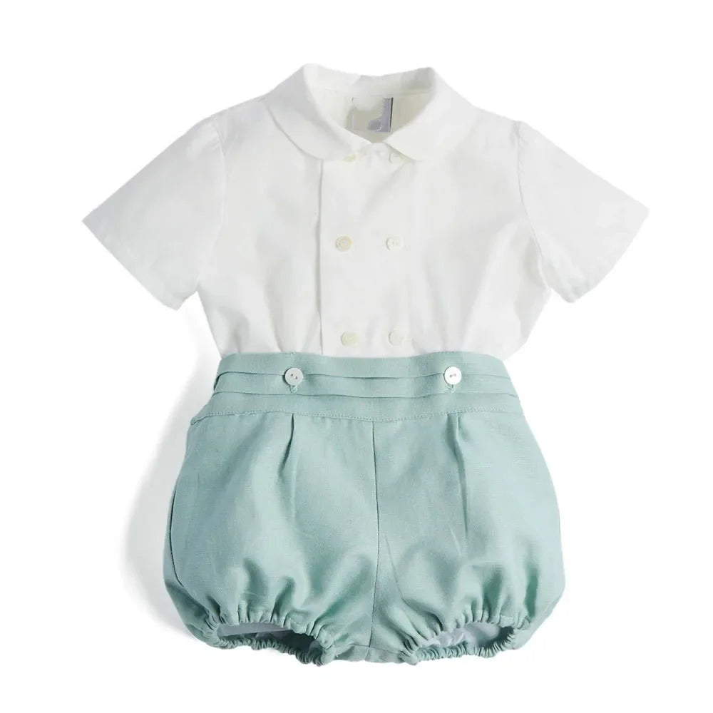 Summer New Spanish Baby Boys Clothes Short-Sleeved Suit Newborn Cotton Clothing Two-Piece for Boys Boutique Kids Clothing