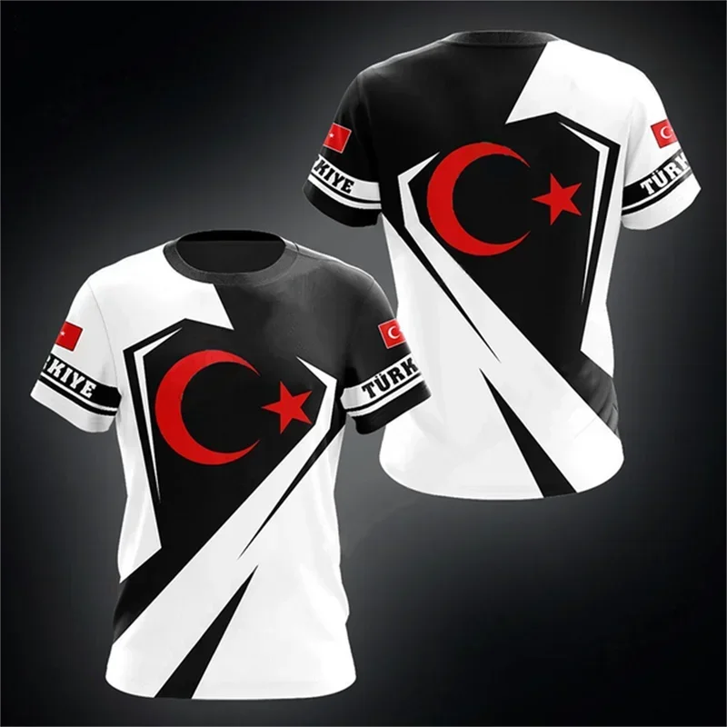 3D Printed Turkish Flag Pattern Men's T-Shirt National Pride Football Jersey Outdoor Sports Fitness Leisure Fashion Street Wear