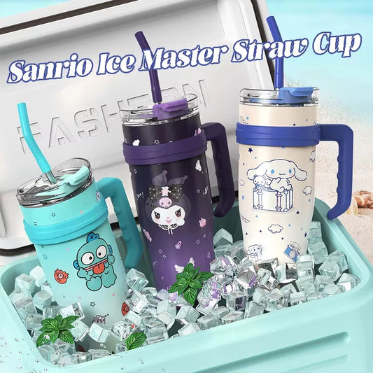 1200Ml Hello Kitty Kuromi Cinnamoroll Melody Thermos Water Bottle Cute Large Capacity Straw Cup Steel Kids Birthday Gift