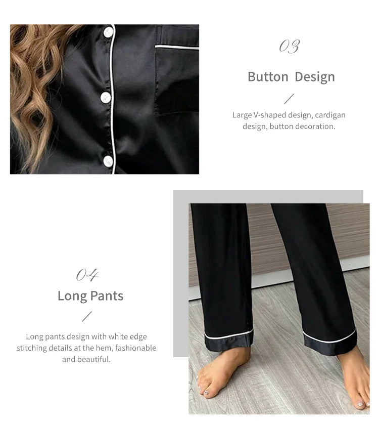 2026 New Women's Pajamas Sets Short Sleeve Buttons Top & Pants Sleepwear 2 Piece Button-Down Pj Set Homewear Satin Loungewear