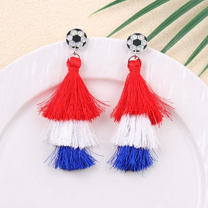 New USA, Canada, Mexico Football National Flag Elements Celebration Earrings Tassel Round Acrylic Earrings Sports Style Earrings