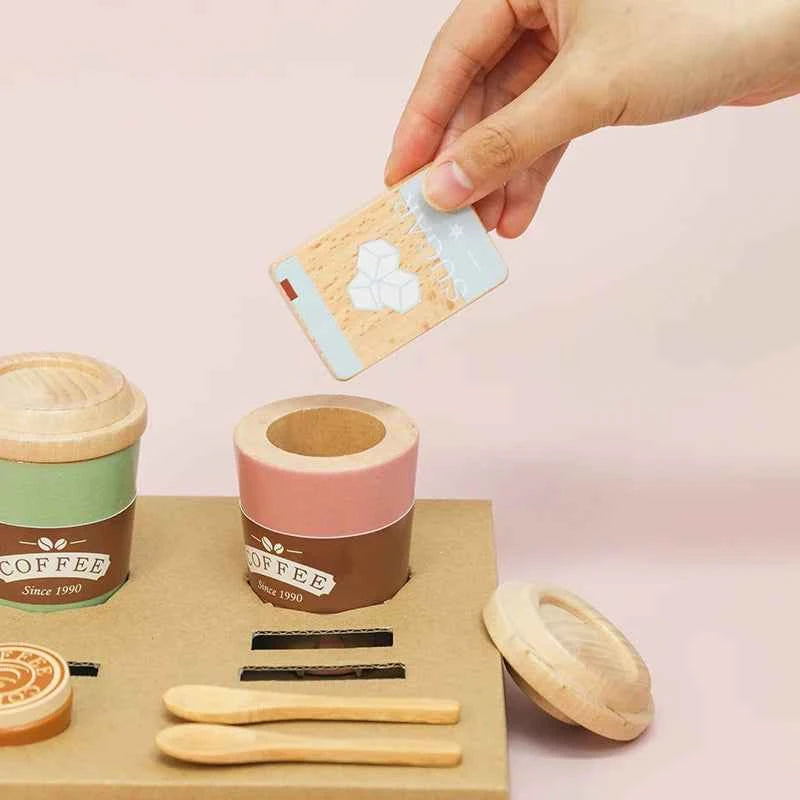 Kids Wooden Coffee Toy Set Toddler Pretend Play Kitchen Accessories Gift for Children House Play Early Educational Toys for Kids